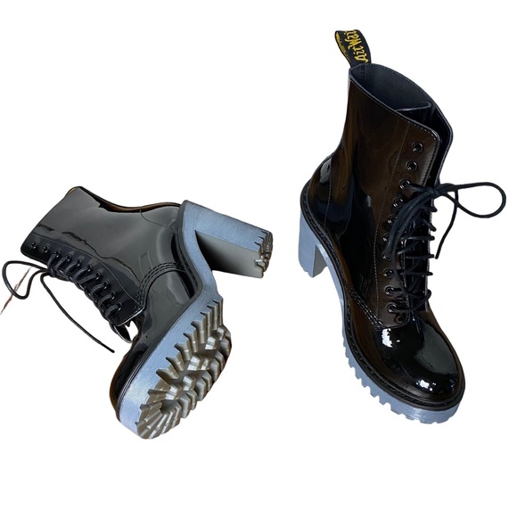 Martens Kendra Black Patent Leather Heeled Boots Size Y2K